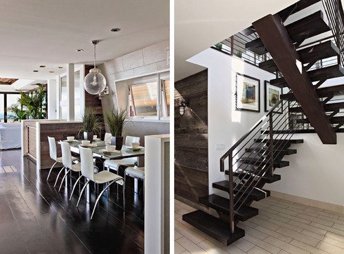 modern kitchen with hardwood flooring