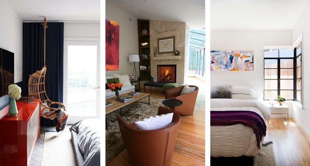 Chairs, bookshelves, or windows also work in room corners 