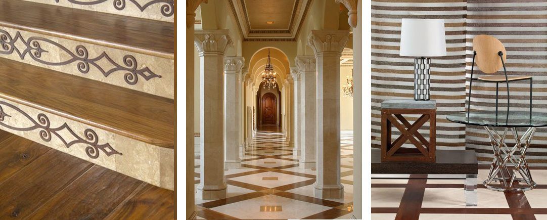 Three examples of wood and tile design