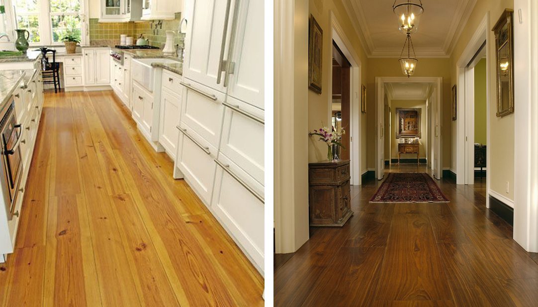 Two hallways using wide plank flooring