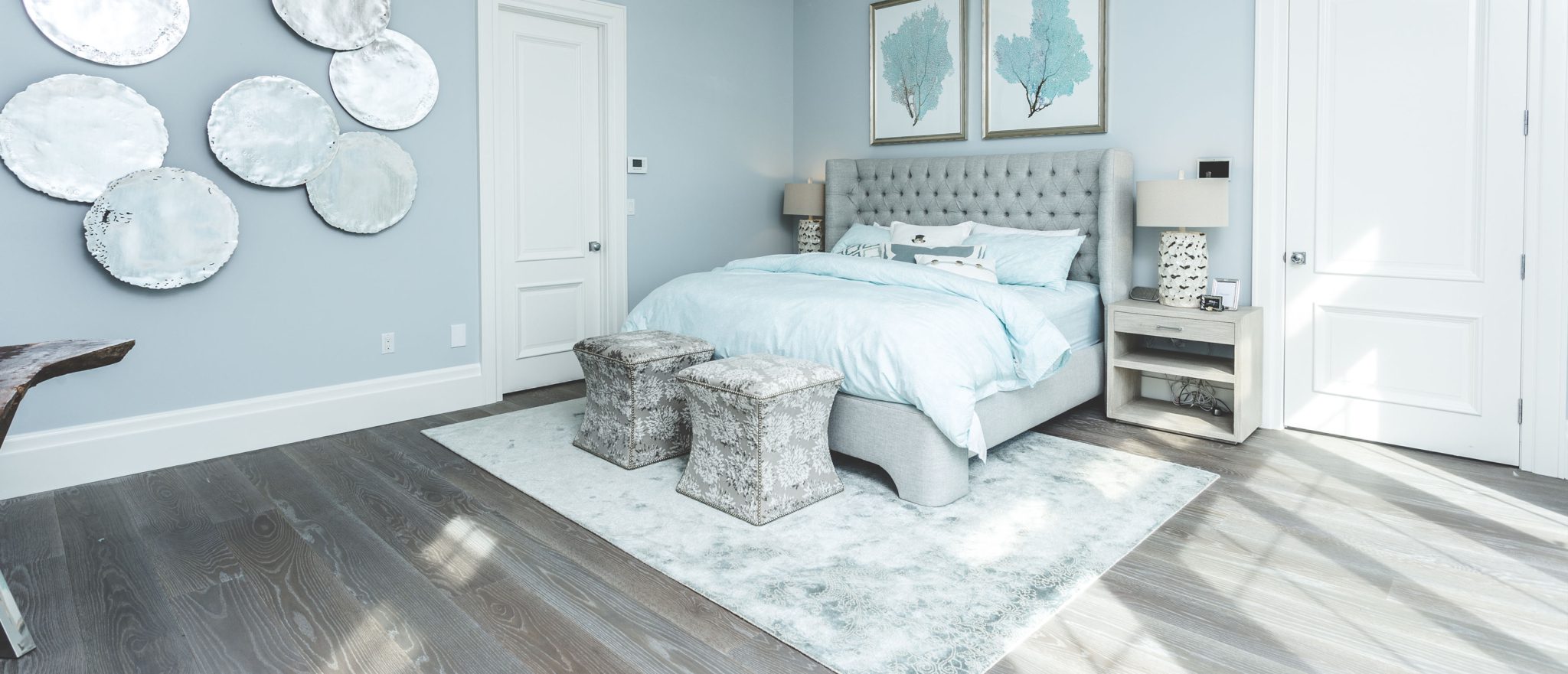 light engineered wood flooring in bedroom