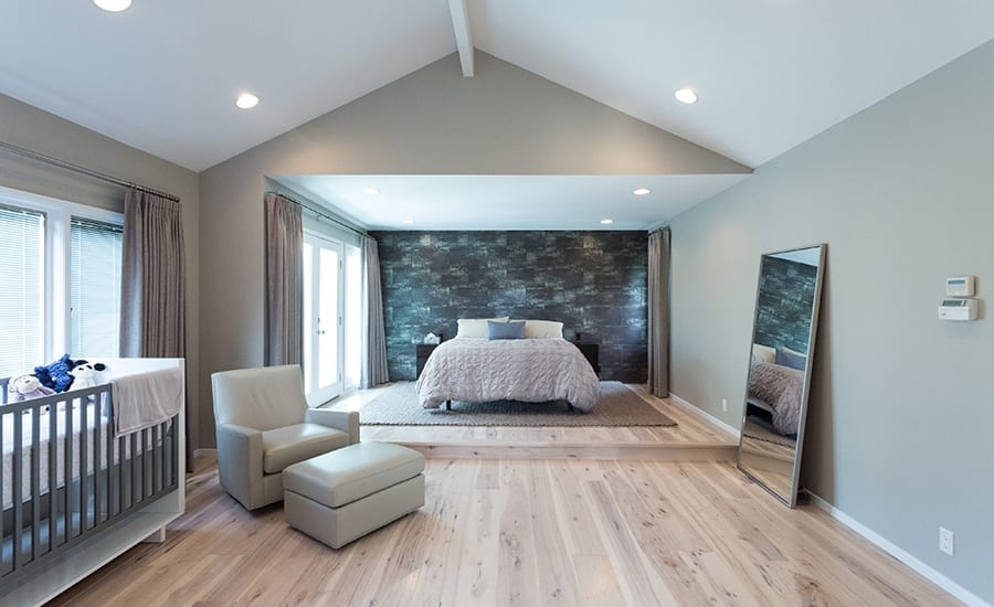 Contemporary Bedroom with Light Wood Floors Contemporary Bedroom with Whitewashed Hickory Floors