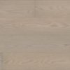 Light gray wide plank flooring with grain, smooth and interlocked.
