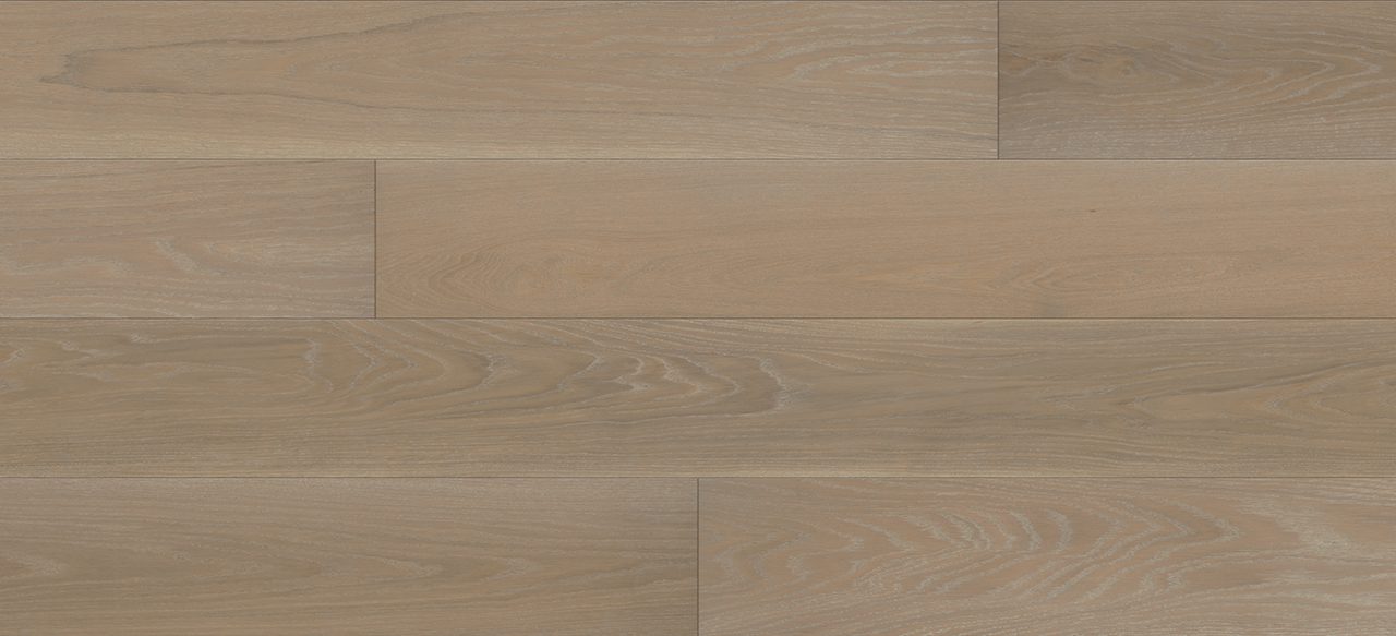Smooth light brown wide plank flooring with horizontal grain.